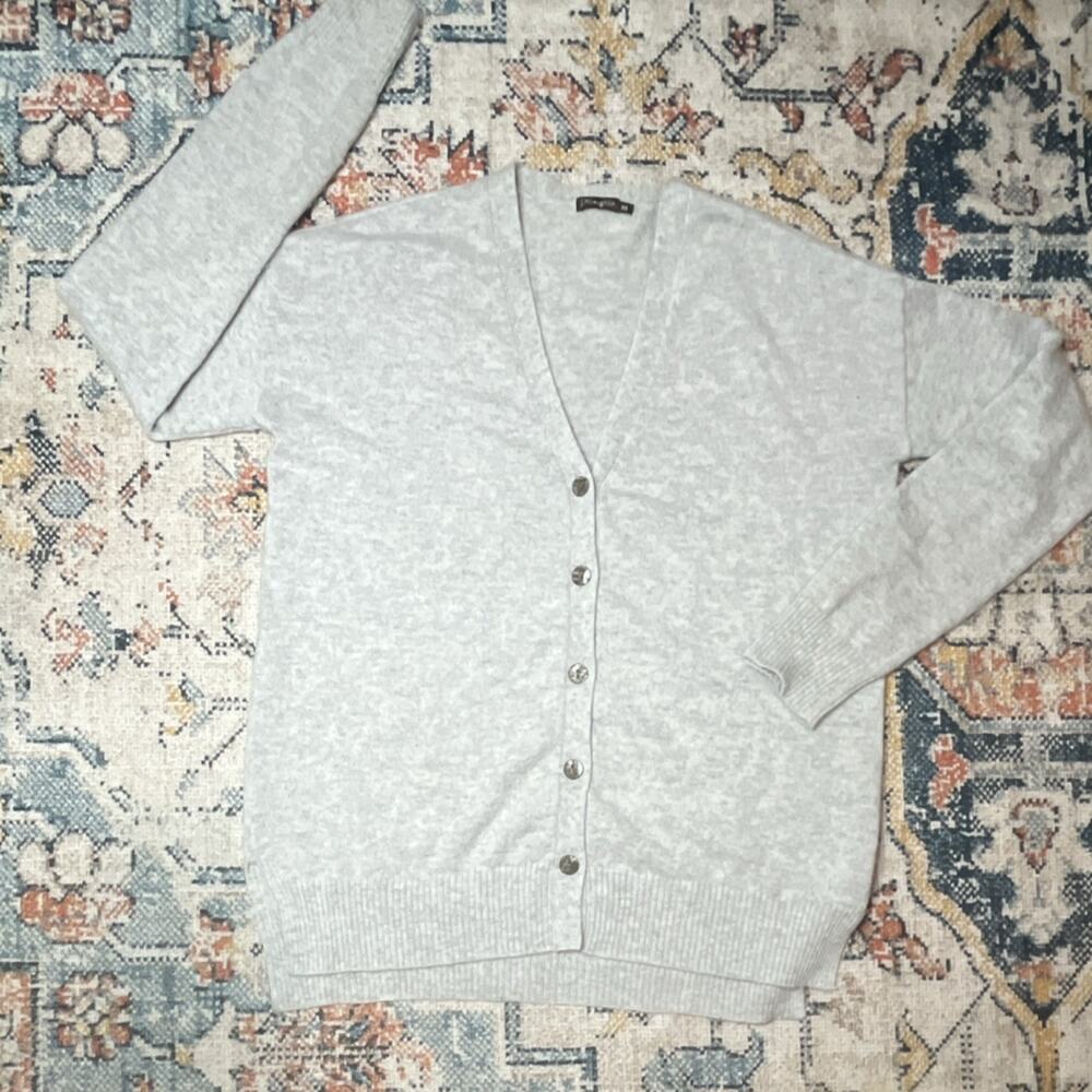 J. McLaughlin Women's Gray 100% Cashmere Ribbed V-Neck Button Cardigan XS